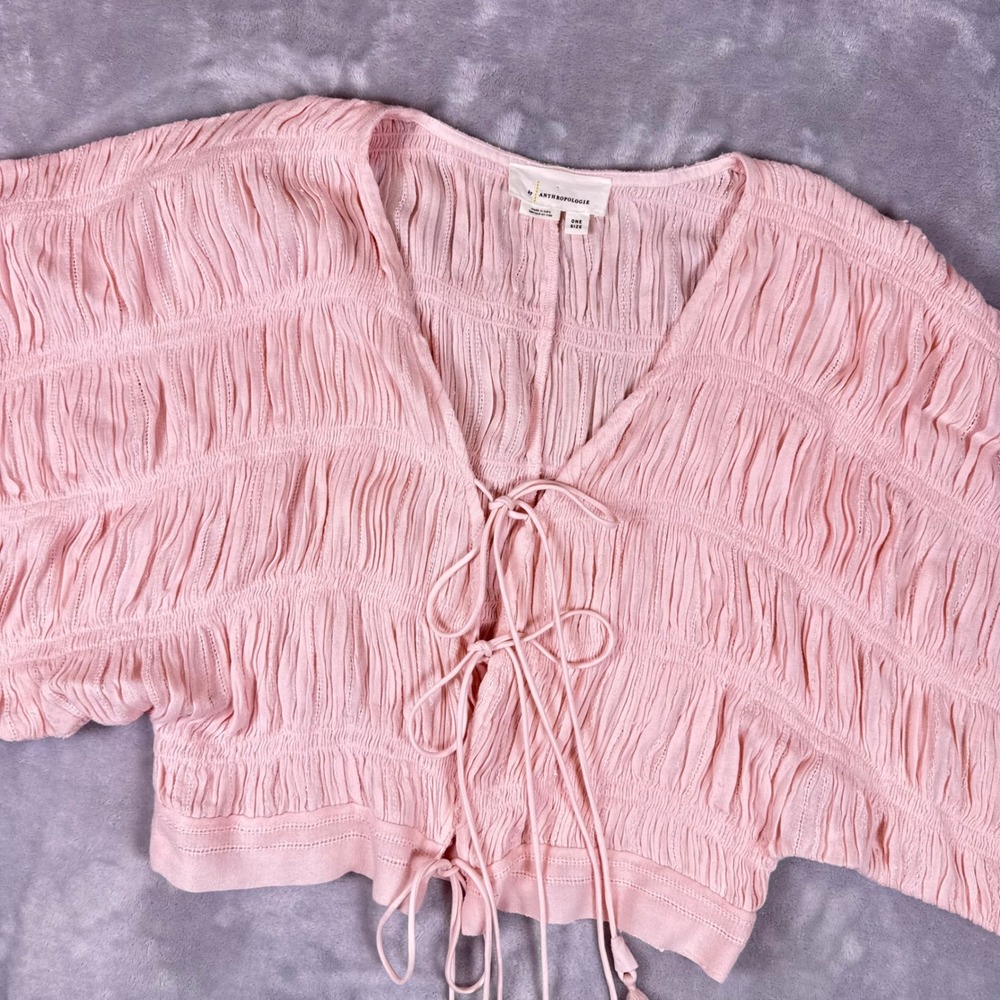 Anthropologie Tie Front Poncho Pink One Size Smocked Crop Top Boho Dolman Sleeve